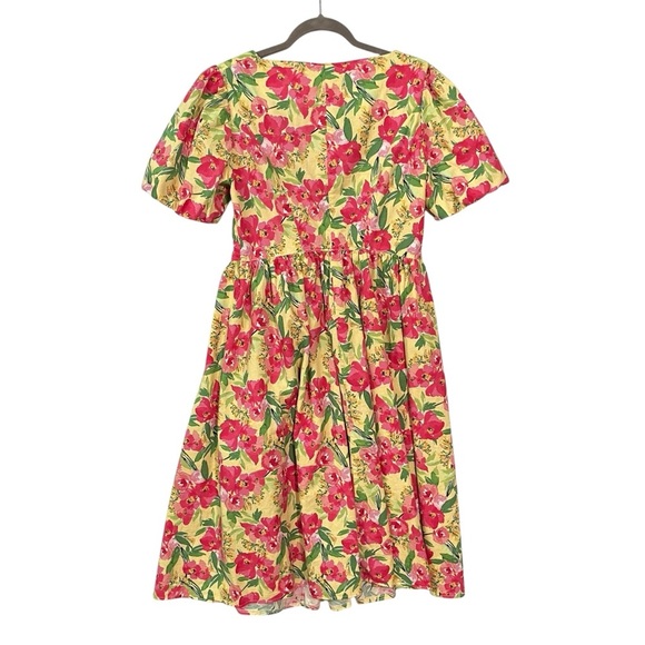 Recollections dress Medium Yellow pink floral Retro 50s womens 100% Cotton USA - Picture 2 of 11